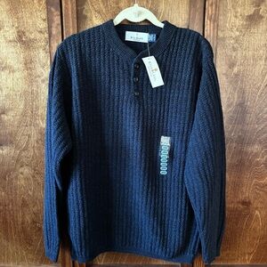 Vintage NWT Bill Blass Mens Sz L Navy Henley Knit 90s Grandpa Cable